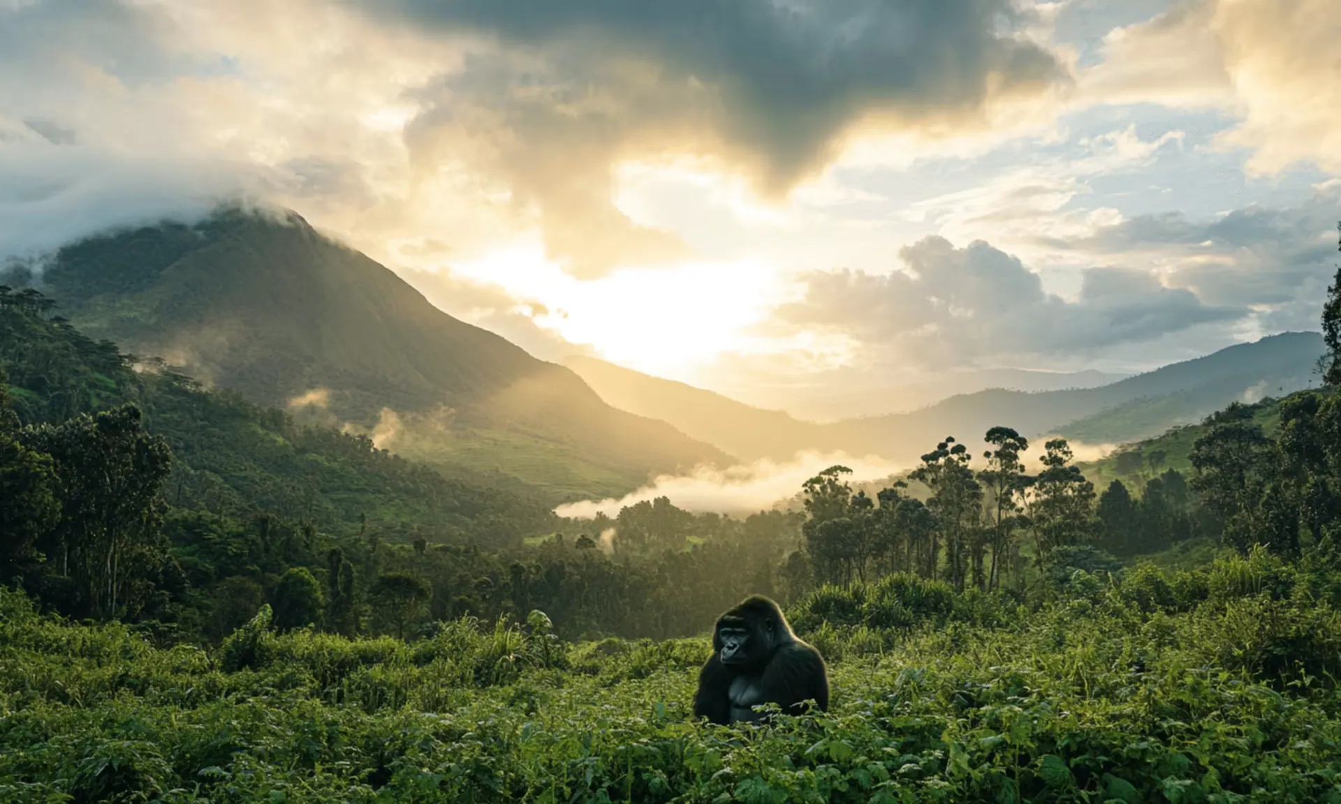 Mist over the forested slopes of the Virunga range