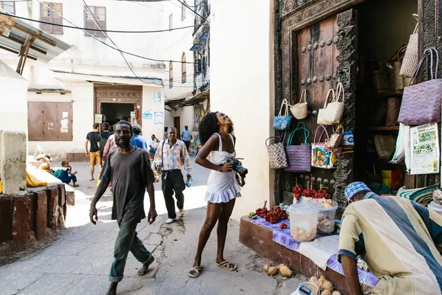 A shopfront street in Stone Town, Zanzibar